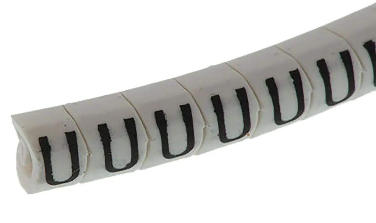 Produktfoto 1 von HellermannTyton Helagrip Kabelmarkierung Aufschiebbar, Beschriftung: U, Schwarz Weiß, Ø 4 mm - 9 mm, 5 mm x 6.8 mm