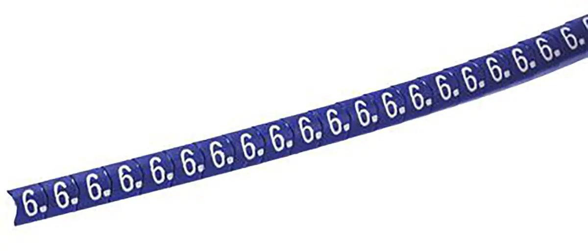 Produktfoto 1 von HellermannTyton Helagrip Kabelmarkierung Aufschiebbar, Beschriftung: 6, Weiß Blau, Ø 4 mm - 9 mm, 5 mm x 6.8 mm