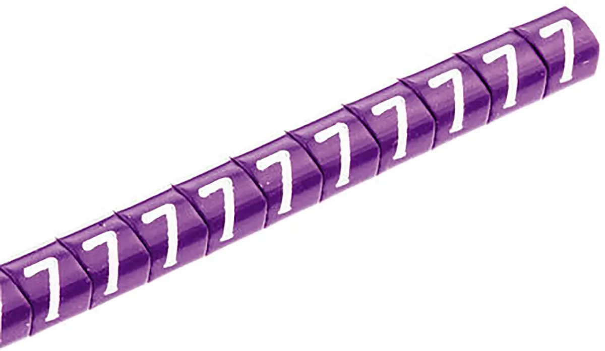 Produktfoto 1 von HellermannTyton Helagrip Kabelmarkierung Aufschiebbar, Beschriftung: 7, Weiß Violett, Ø 4 mm - 9 mm, 5 mm x 6.8 mm
