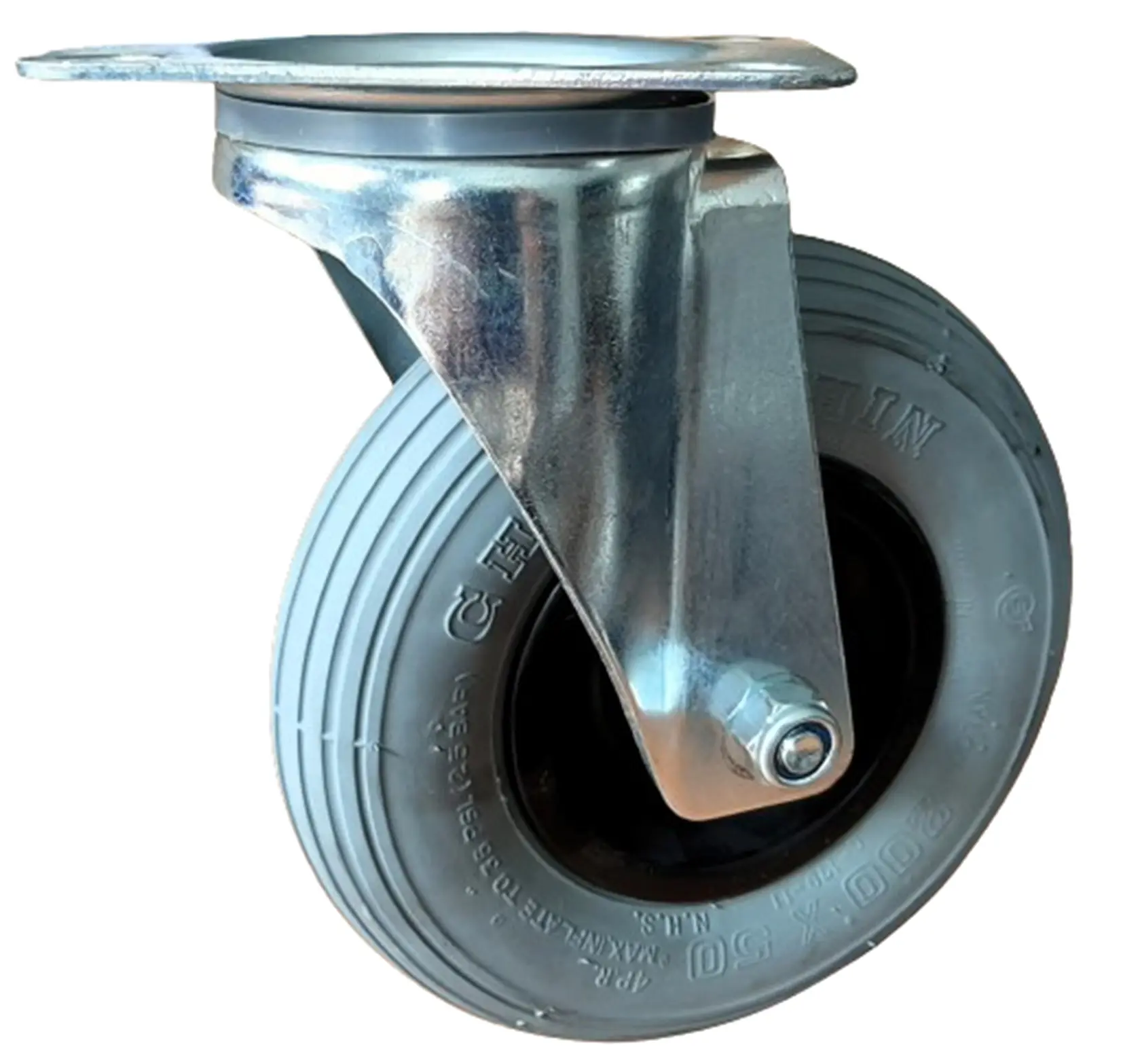 Produktfoto 1 von Guitel Hervieu Drehlager Lenkrolle, Rad ø 200mm, 70kg, Ges H. 236mm, Rad B. 50mm, 135 x 110mm, Platte, Pneumatisch