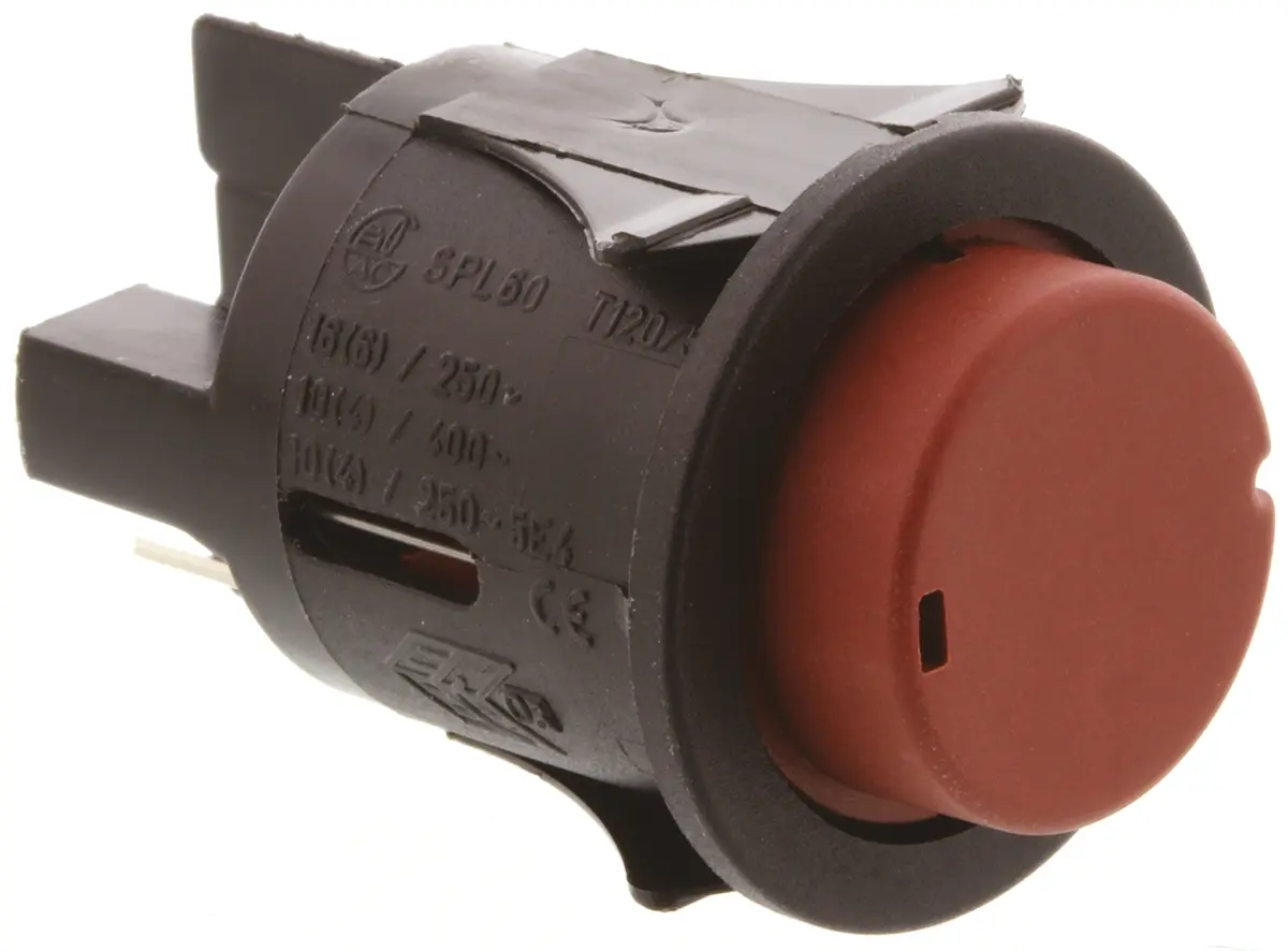 Produktfoto 1 von Molveno SP Druckschalter Rot Rastend Panel Ø 25 mm, SPST / 16 A 250 V ac, IP40