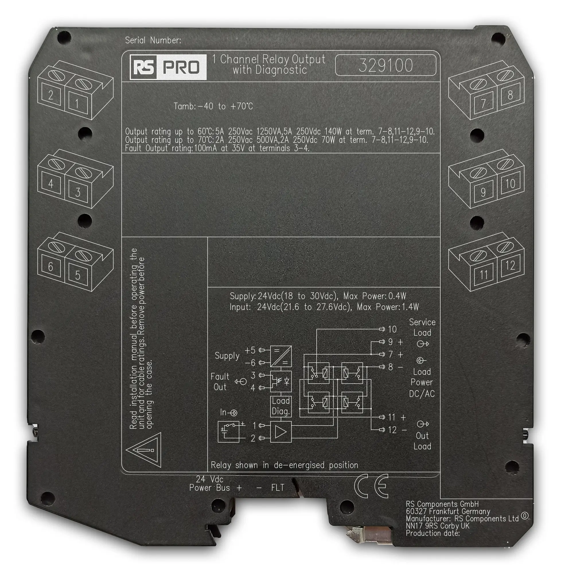 Produktfoto 1 von RS PRO Sicherheitsrelais 24V dc 1-Kanal 20 Hilfsschalter 3 SIL IEC 61508