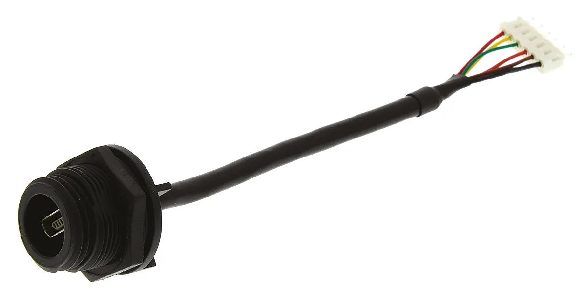 Produktfoto 1 von Bulgin USB-Kabel, Mini-USB B / 6-polig, Stiftleiste, 100mm USB 2.0 Schwarz