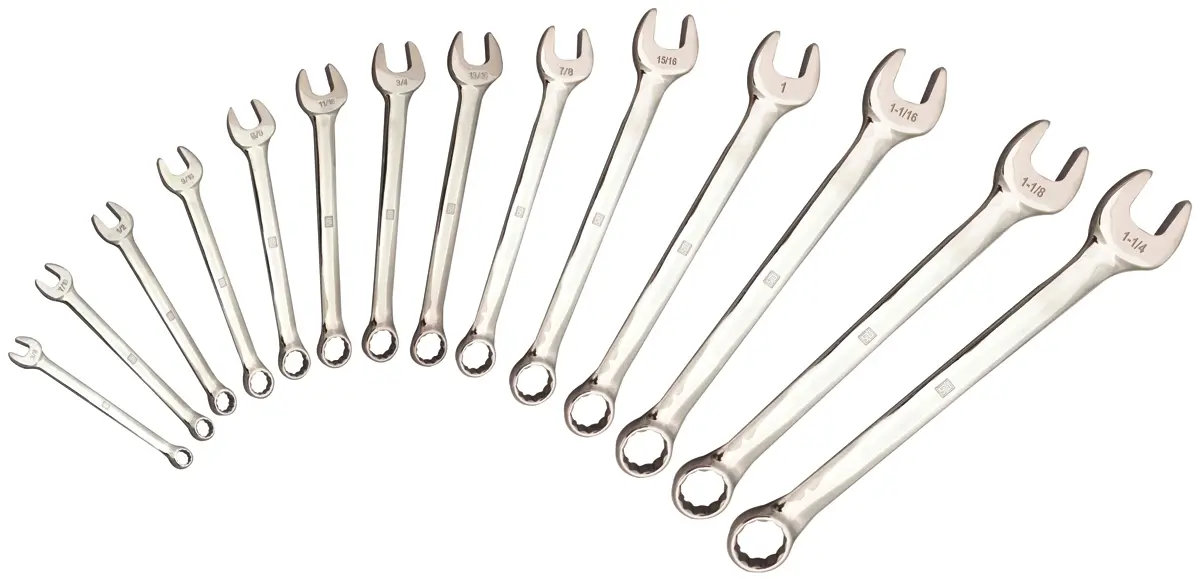 Produktfoto 1 von RS PRO Schraubenschlüsselsatz Ringschlüssel CrV-Stahl, 14-teilig 5/8 in, 15/16 in, 7/16 in, 1-1/8 in and 1-1/4 in, 11/16