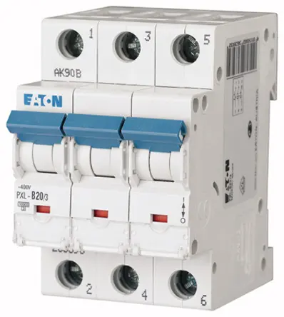 Produktfoto 1 von Eaton PXL Miniaturüberlastschalter Typ D, Pol 3-polig 20A 400V ac, Abschaltvermögen 10 kA xPole 48 V dc