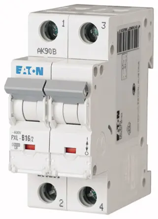 Produktfoto 1 von Eaton PXL Miniaturüberlastschalter Typ B, Pol 2-polig 16 A 400 V ac, Abschaltvermögen 10 kA xPole 48 V dc