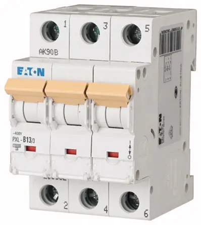 Produktfoto 1 von Eaton PXL Miniaturüberlastschalter Typ C, Pol 3-polig 13 A 400 V ac, Abschaltvermögen 10 kA xPole 48 V dc