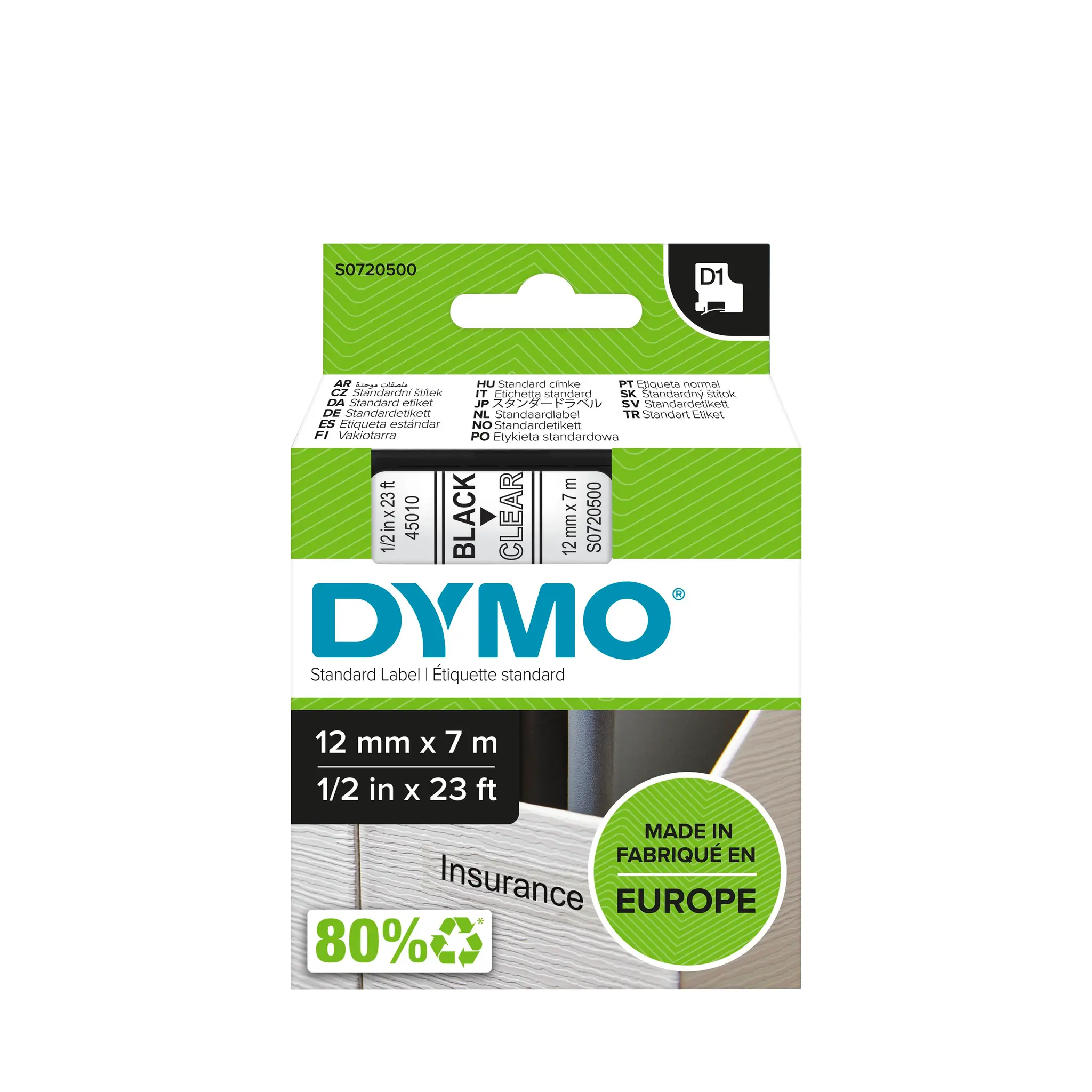 Produktfoto 1 von DYMO Rhino Beschriftungsband Schwarz für Dymo 160, Dymo 210D, Dymo 280, Dymo 360, Dymo 420P, Dymo 450 DUO, Dymo 500TS,