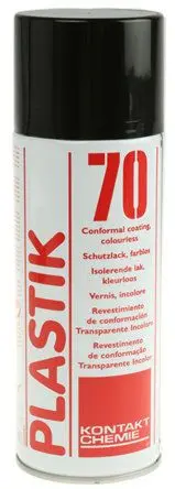 Produktfoto 1 von Kontakt Chemie PLASTIK 70 EElektronischer Lack und Lackierung 60 °C-max. Acryl Harz Leiterplatte Klar, Zerstäuber 400 ml