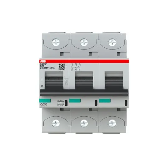 Produktfoto 1 von ABB S800N Miniaturüberlastschalter Typ D, Pol 3-polig 80 A 690 V ac, Abschaltvermögen 36 kA High Performance 375 V dc