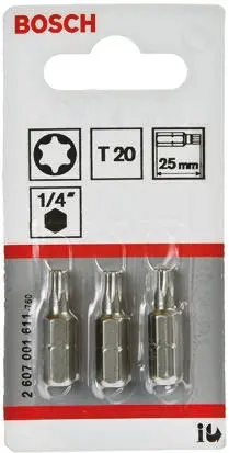 Produktfoto 1 von Bosch 1/4 in T20 Schraubbit, Sechskant, 1-teilig, 25 mm