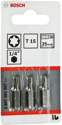 Produktfoto 1 von Bosch 1/4 in T15 Schraubbit, Sechskant, 1-teilig, 25 mm