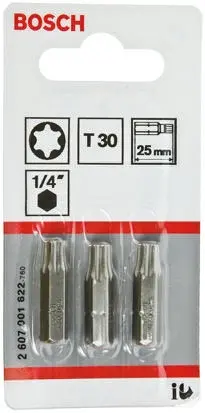 Produktfoto 1 von Bosch 1/4 in T30 Schraubbit, Sechskant, 1-teilig, 25 mm