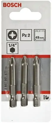 Produktfoto 1 von Bosch 1/4 in PZ2 Schraubbit, Sechskant, 3-teilig, 49 mm