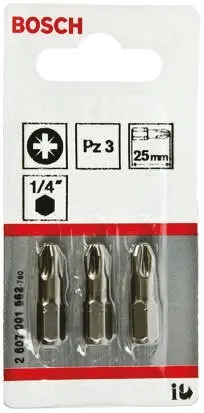 Produktfoto 1 von Bosch 1/4 in PZ3 Schraubbit, Sechskant, 3-teilig, 25 mm