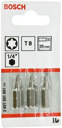 Produktfoto 1 von Bosch 1/4 in T8 Schraubbit, Sechskant, 1-teilig, 25 mm