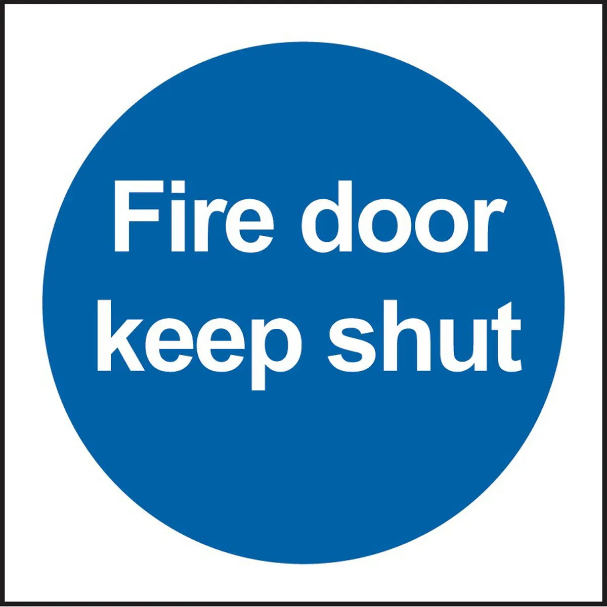 Produktfoto 1 von RS PRO Brandschutzzeichen Vinyl Fire Door Keep Shut Blau, Englisch Selbstklebend