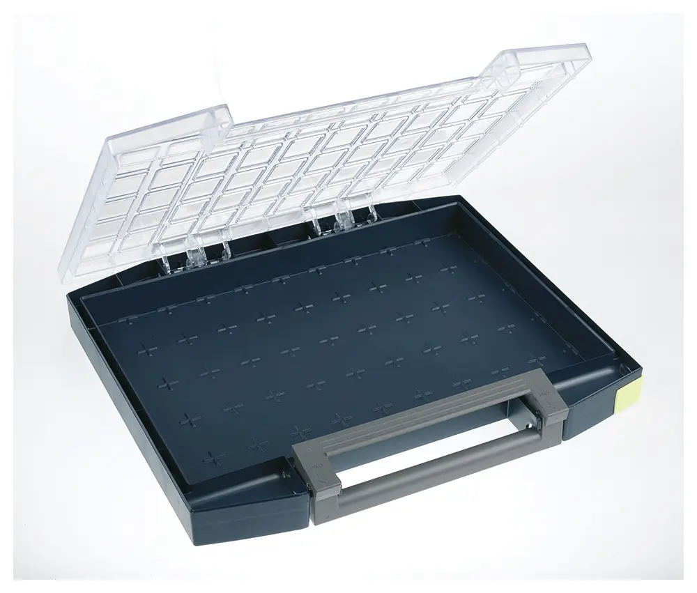 Produktfoto 1 von Raaco Kleinteilebox, Polypropylen, Polycarbonat Grau, 4 Fächer Verstellbare Fächer, 55 mm x 421 mm x 361 mm