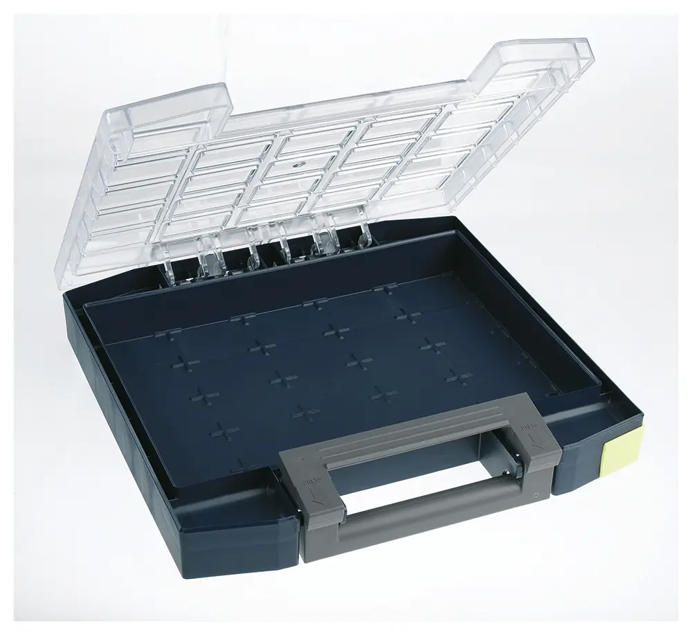 Produktfoto 1 von Raaco Kleinteilebox, Polypropylen, Polycarbonat Blau, 55 mm x 298 mm x 284 mm
