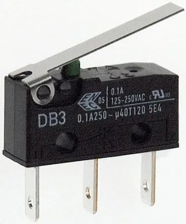 Produktfoto 1 von ZF Mikroschalter Scharnierhebel-Betätiger Stecker, 1-poliger Umschalter, 250 V ac, 100mA IP50 0.49N -40 °C - 120 °C