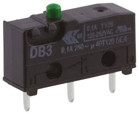 ZF Mikroschalter Stößel-Betätiger Leiterplatten-Anschlussklemme, 1-poliger Umschalter, 250 V ac, 100mA IP50 1.47N -40 °C