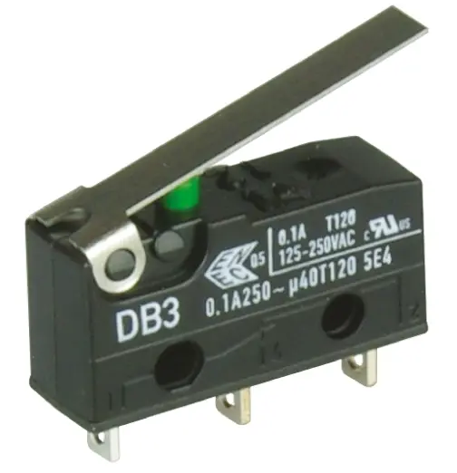 Produktfoto 1 von ZF Mikroschalter Scharnierhebel-Betätiger Lötanschluss, 100 mA @ 30 V dc, SPDT 0,49 N -40°C - +120°C