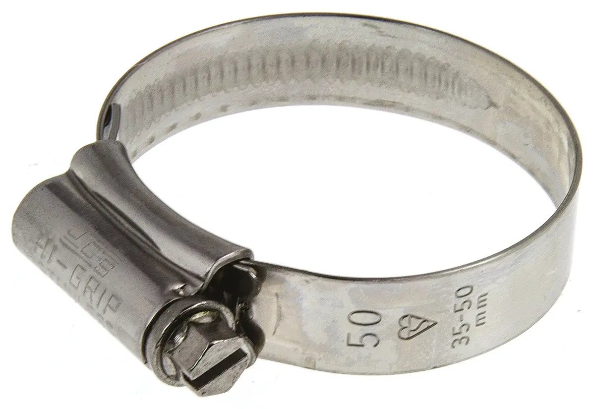 Produktfoto 1 von HI-GRIP Edelstahl Schlauchschelle Schneckengewinde, mit Schlitzsechskantschraube 50 mm
