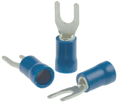 Produktfoto 1 von RS PRO Blau Isoliert Gabelkabelschuh B. 9.5mm Vinyl, min. 1.5mm², max. 2.5mm² 16AWG 14AWG