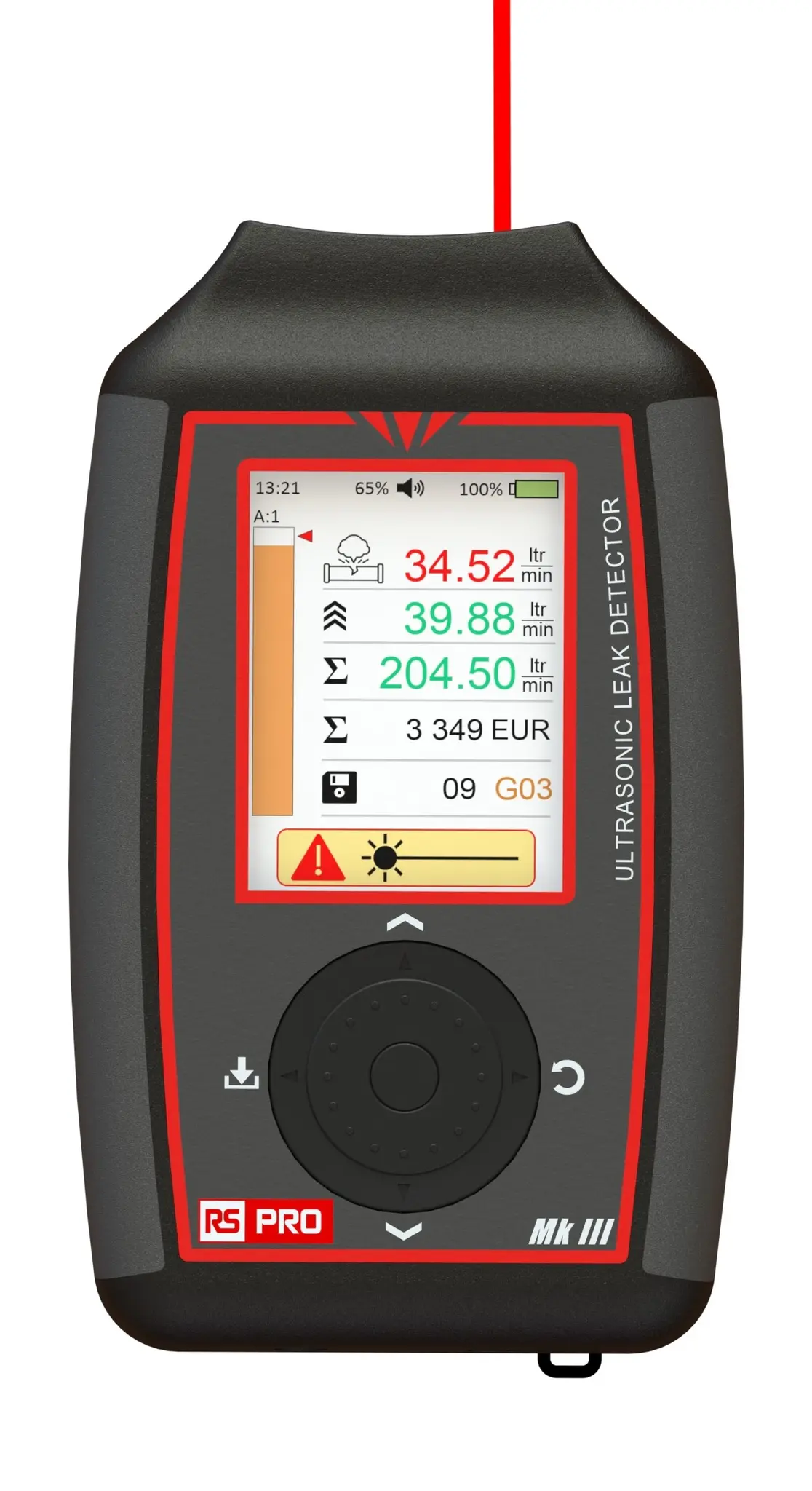 Produktfoto 1 von RS PRO Ultraschall-Leckdetektor Wiederaufladbare Lithium-Ionen-Batterie 2.8 in TFT