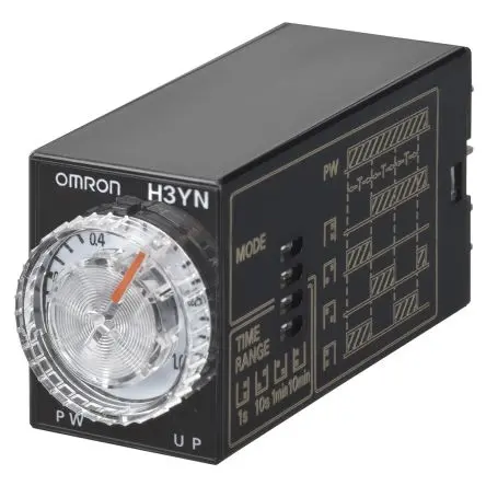 Produktfoto 1 von Omron H3YN Halbleiter-Zeitschaltuhr, DIN-Schiene 125 V dc 12V ac, 0.1 s to 10 min, 4 Kont. Multifunktion, 4 Schließer, 4