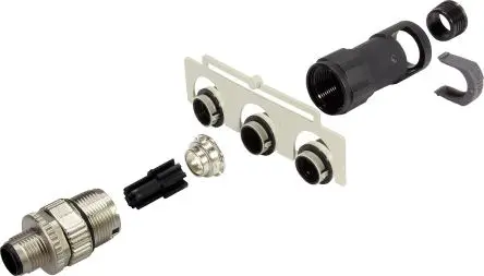 Produktfoto 1 von HARTING M12 M12 M12 Rundsteckverbinder Buchse 5-polig Stecker 4A Kabel IP65, IP67