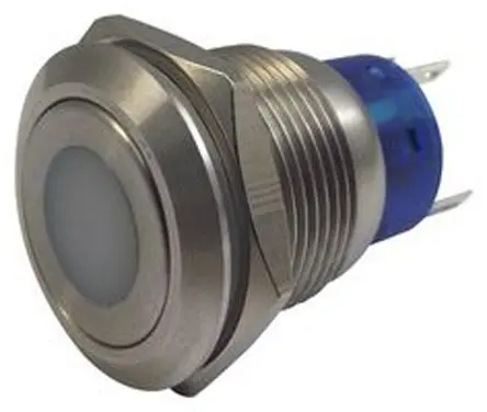 Produktfoto 1 von RS PRO Druckschalter Blau Beleuchtet Tastend Panel Ø 19.2 mm, 1-poliger Umschalter / 5A 12 V dc 250 V ac, IP67