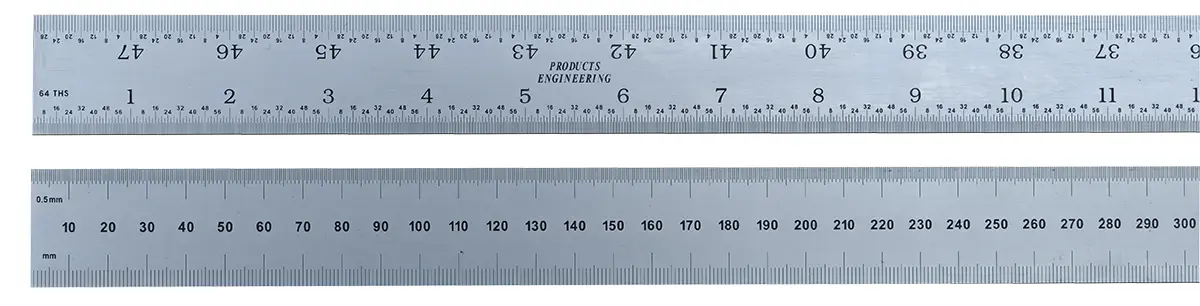 Produktfoto 1 von RS PRO Stahl Lineal Zoll, Metrisch 1.2 m x 32 mm
