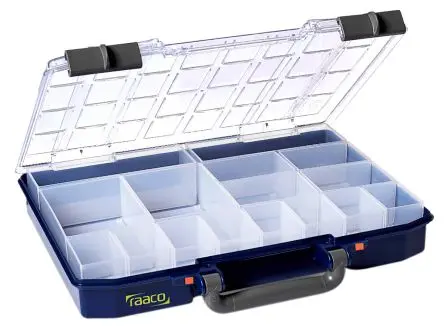 Produktfoto 1 von Raaco Kleinteilebox, Polypropylen Blau, 16 Fächer Verstellbare Fächer, 57 mm x 337mm x 278 mm