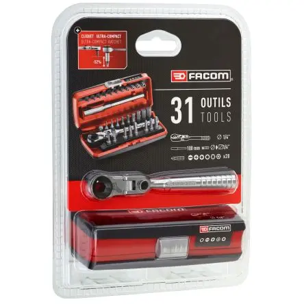 Produktfoto 1 von Facom Schlitz, Sechskant, PHILLIPS®, POZIDRIV, TORX® Schraubendreher-Bitsatz, 31-teilig