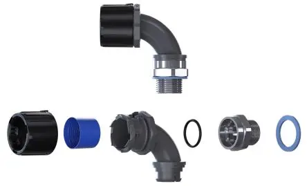 Produktfoto 1 von Flexicon FPAU 90 Nylon 6.6 Kabelrohr Befestigung Kabelrohr M20 16 mm Grau, Schwarz Schwarz-Finish IP66, IP69, IP67, IP68