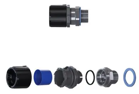 Produktfoto 1 von Flexicon FPAU Nylon 6.6 Kabelrohr Befestigung Kabelrohr M16 16 mm Schwarz, Grau Schwarz-Finish IP68, IP66, IP67, IP69