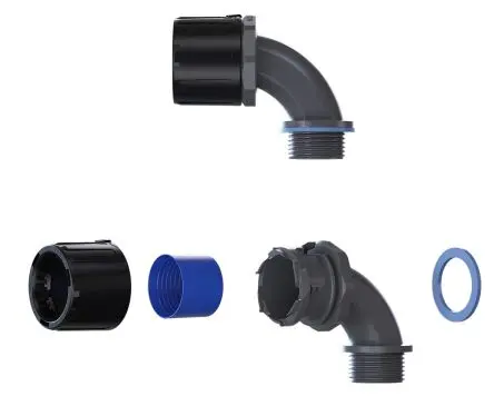 Produktfoto 1 von Flexicon FPAU 90 Nylon 6.6 Kabelrohr Befestigung Kabelrohr M20 21 mm Schwarz, Grau Schwarz-Finish IP69, IP67, IP66, IP68
