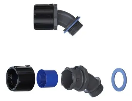 Produktfoto 1 von Flexicon FPAU 45 Nylon 6.6 Kabelrohr Befestigung Kabelrohr M32 34 mm Grau, Schwarz Schwarz-Finish IP67, IP68, IP69, IP66