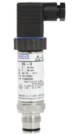 Produktfoto 1 von WIKA IS-3 Relativdruck/Vakuum Drucksensor 0 bar, Analog 10 bar, für Flüssig, Gas