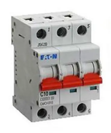 Produktfoto 1 von Eaton EMCH Miniaturüberlastschalter Typ C, Pol 3-polig 10 A 240 V ac, Abschaltvermögen 10 kA MEM Shield 48 V dc