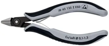 Produktfoto 1 von Knipex Knipex ESD-Sicherheit Ohne abgeflachte Kante Seitenschneider Schließer (NO) 125mm / Backen 11mm, Schneidleistung