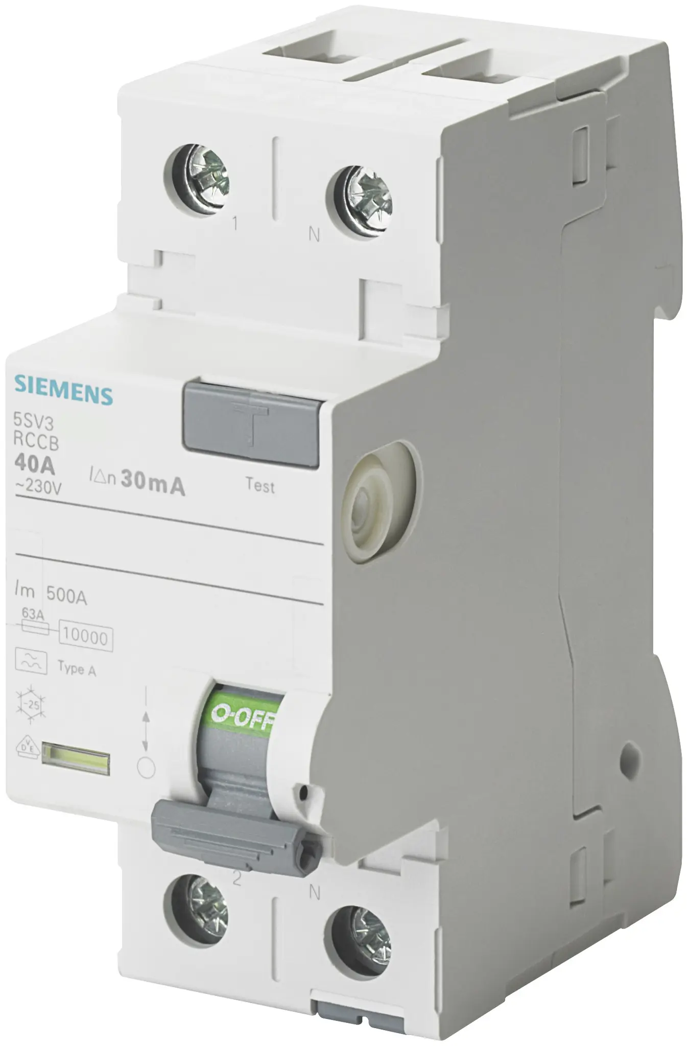 Produktfoto 1 von Siemens 5SV3 RCCB, 2-polig, 40A, 30mA Typ A Sentron