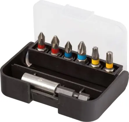Produktfoto 1 von RS PRO Innensechsrund, Pozidriv, Phillips Bithalter Edelstahl 1/4 in PH2, PZ1, PZ2, T20, T25, Länge 25mm, 7-teilig