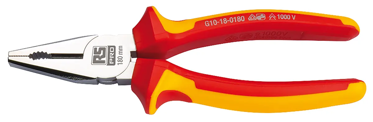 Produktfoto 1 von RS PRO Rundzange / Backen 29mm Schneidkraft → 2 mm 180 mm VDE 1000V zugelassen