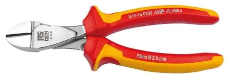 Produktfoto 1 von RS PRO VDE 1000V zugelassen Diagonal Seitenschneider Schließer (NO) 180mm / Backen 22mm, Schneidleistung 2 mm