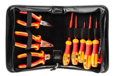 Produktfoto 1 von RS PRO VDE 1000V zugelassen Schraubendreher- und Zangen-Set, Tragbarer Werkzeugkasten 9-teilig