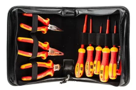 Produktfoto 1 von RS PRO VDE 1000V zugelassen Schraubendreher- und Zangen-Set, Werkzeugkasten 9-teilig