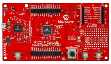 Produktfoto 1 von Microchip Curiosity PIC24F, Entwicklungsboard Entwicklungsboard PIC24 SAM PIC24FJ128GA204