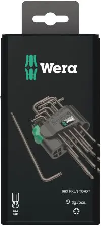 Produktfoto 1 von Wera TORX®-Schlüsselsatz L Lang 9, TX10 x 85 mm, TX15 x 90 mm, TX20 x 96 mm, TX25 x 104 mm, TX27 x 112 mm, TX30 x 122